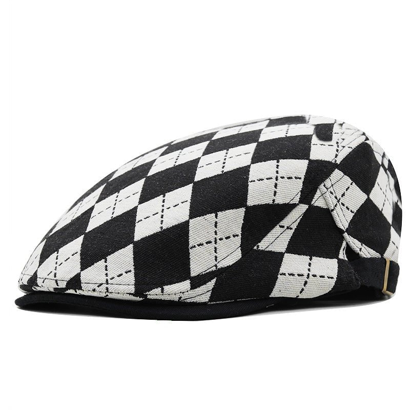 Retro Plaid Cheesecutter Cap – Lightweight Cotton Flat Cap (Adjustable Fit) - Urban Caps