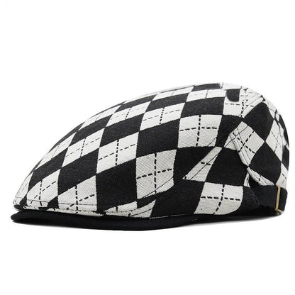 Retro Plaid Cheesecutter Cap – Lightweight Cotton Flat Cap (Adjustable Fit) - Urban Caps