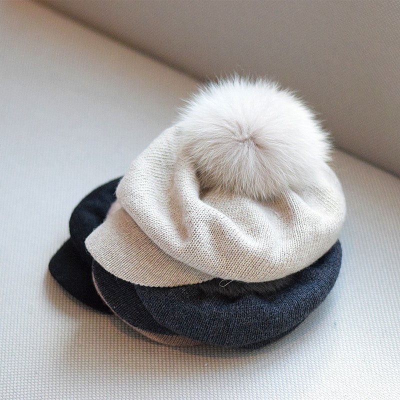 Soft Knitted Wool Ball Beret Retro Korean Type Hat - Urban Caps