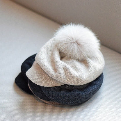 Soft Knitted Wool Ball Beret Retro Korean Type Hat - Urban Caps