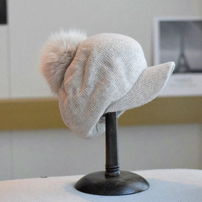 Soft Knitted Wool Ball Beret Retro Korean Type Hat - Urban Caps