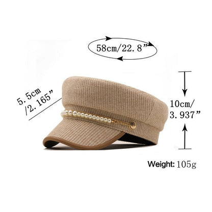 Solid Color Pearl Chain Korean Style Peaked Beret Cap - Urban Caps