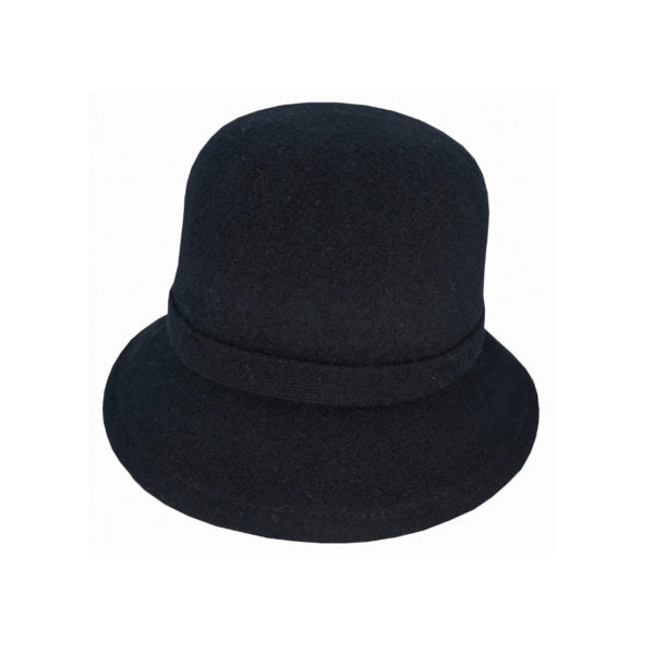 Sophia – Boiled Wool Cloche Hat with Gathered Back and Bow - Urban Caps