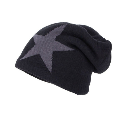 Star Patch Fleece Beanie – Warm Knitted Wool Hat with Bold Five - Point Design - Urban Caps
