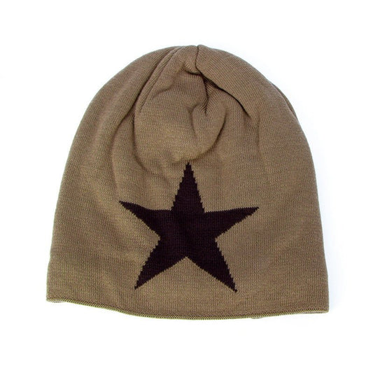 Star Patch Fleece Beanie – Warm Knitted Wool Hat with Bold Five - Point Design - Urban Caps