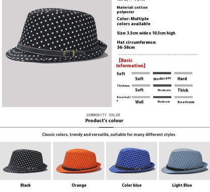 Star Print Hip Hop Belt Buckle Fedora Hat - Urban Caps