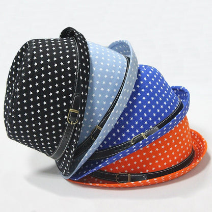Star Print Hip Hop Belt Buckle Fedora Hat - Urban Caps