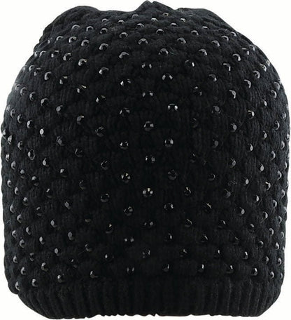 Stone - Embellished Acrylic Knit Beanie with Block Pattern - Urban Caps