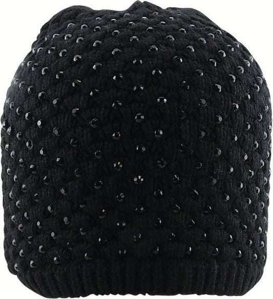 Stone - Embellished Acrylic Knit Beanie with Block Pattern - Urban Caps