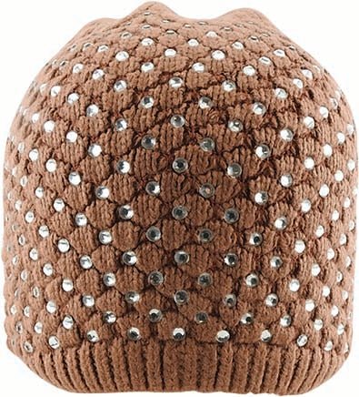 Stone - Embellished Acrylic Knit Beanie with Block Pattern - Urban Caps