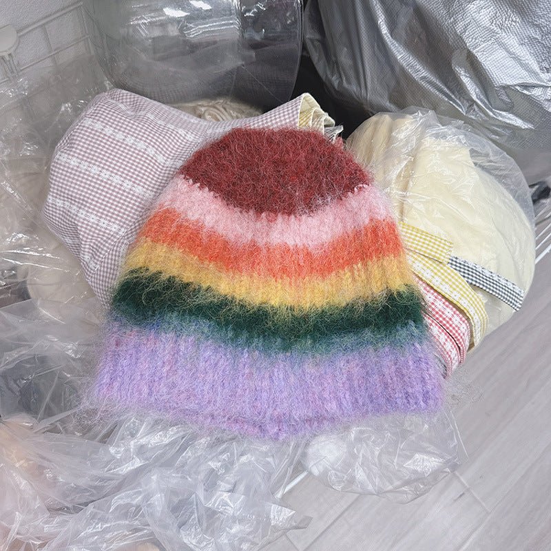 Striped Knitted Fisherman Hat Women's Autumn And Winter Warm Earlap Woolen Hat - Urban Caps