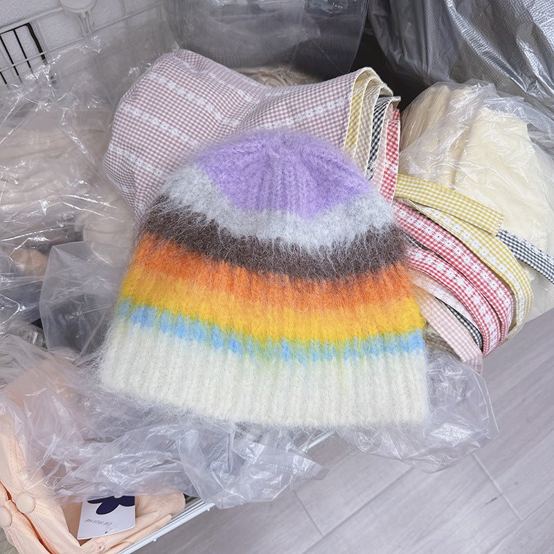 Striped Knitted Fisherman Hat Women's Autumn And Winter Warm Earlap Woolen Hat - Urban Caps