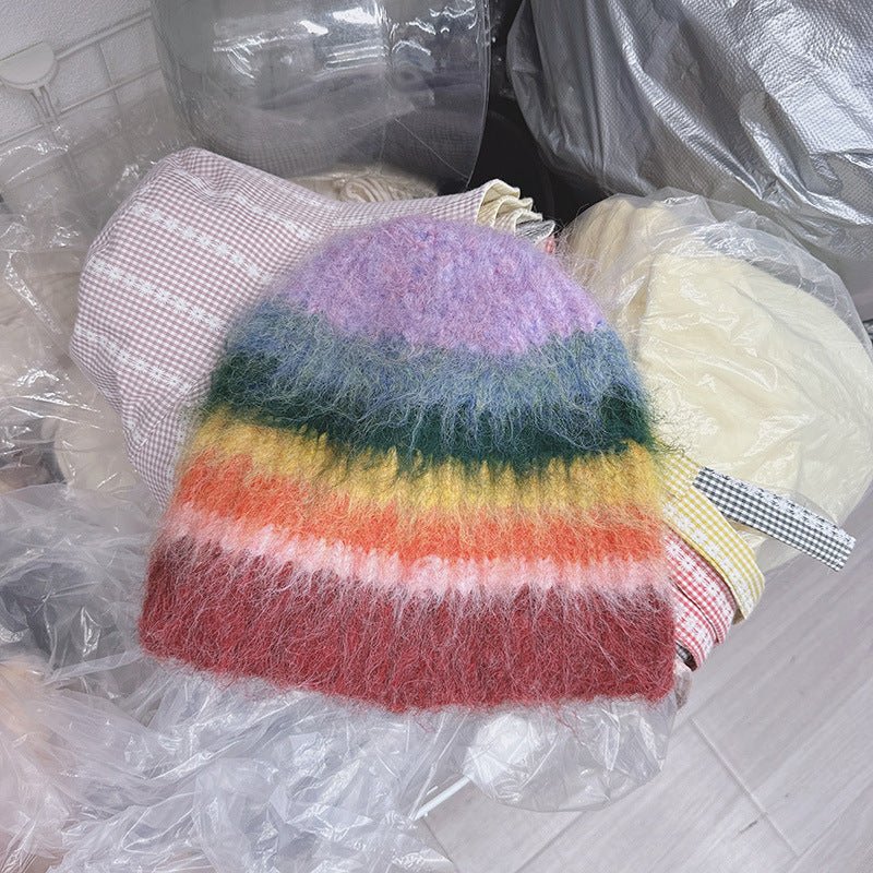 Striped Knitted Fisherman Hat Women's Autumn And Winter Warm Earlap Woolen Hat - Urban Caps