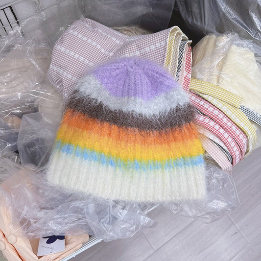 Striped Knitted Fisherman Hat Women's Autumn And Winter Warm Earlap Woolen Hat - Urban Caps