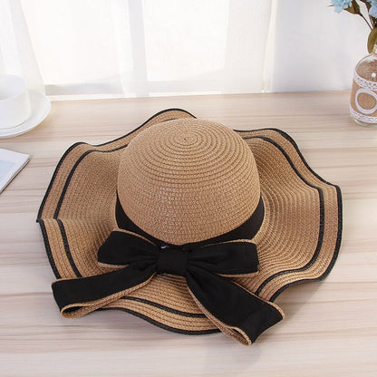 Summer Sun Hat Women Straw Hats Sunshade Panama Fashion Bow Beach Hat Foldable Travel Caps - Urban Caps