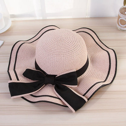 Summer Sun Hat Women Straw Hats Sunshade Panama Fashion Bow Beach Hat Foldable Travel Caps - Urban Caps