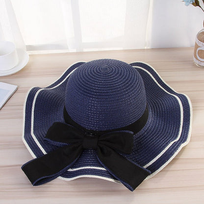 Summer Sun Hat Women Straw Hats Sunshade Panama Fashion Bow Beach Hat Foldable Travel Caps - Urban Caps