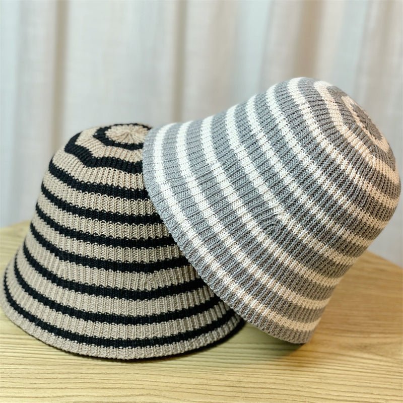 Sunshade Leisure Striped Knitted Dome Bucket Foldable Tide Bucket Hat - Urban Caps