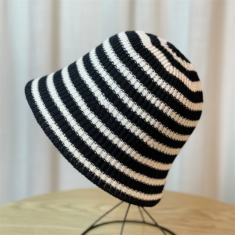 Sunshade Leisure Striped Knitted Dome Bucket Foldable Tide Bucket Hat - Urban Caps