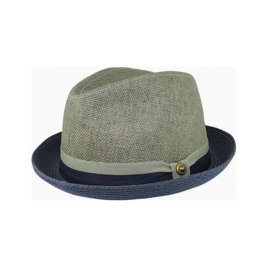Two - Tone Woven Trilby Hat with Braided Brim, Petersham Band and Stud Trim - Urban Caps