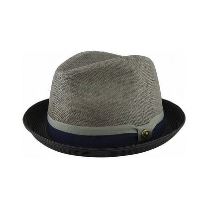Two - Tone Woven Trilby Hat with Braided Brim, Petersham Band and Stud Trim - Urban Caps