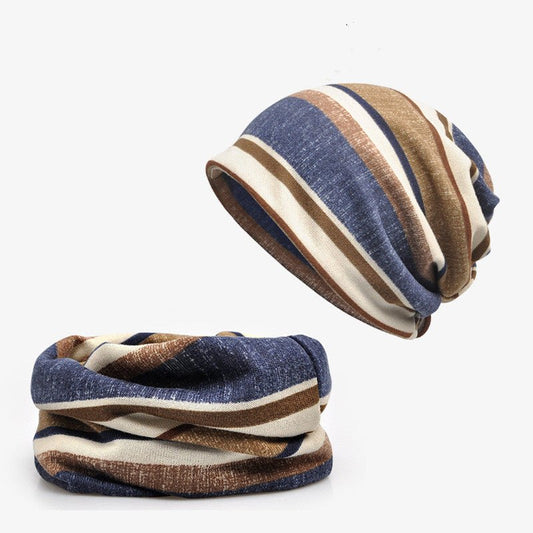 Unisex Striped Knit Beanie – Casual Pullover Hat with Scarf - Inspired Look - Urban Caps
