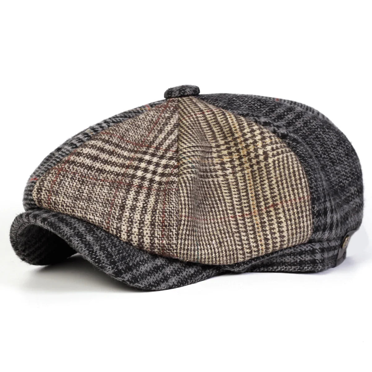 Vittorio Patchwork Tartan Newsboy Cap - Casual, Versatile Hat With Patchwork Texture