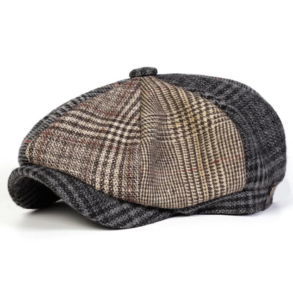 Vittorio Patchwork Tartan Newsboy Cap - Casual, Versatile Hat With Patchwork Texture
