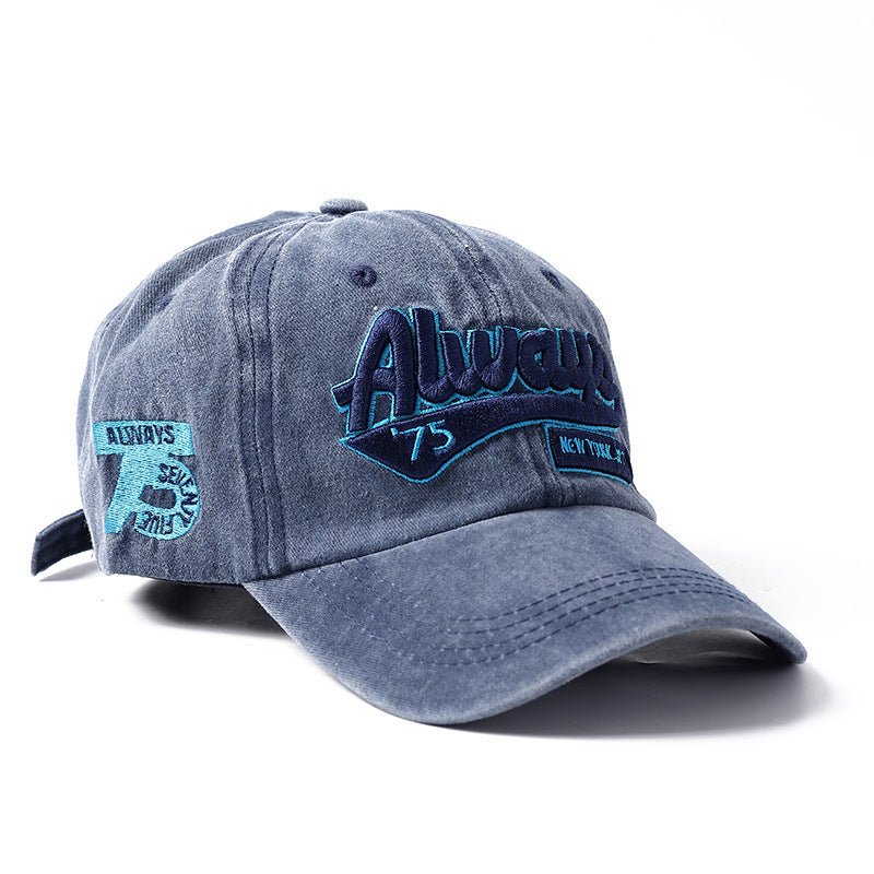 Washed Distressed Letters Embroidery Sun Baseball Hat - Urban Caps