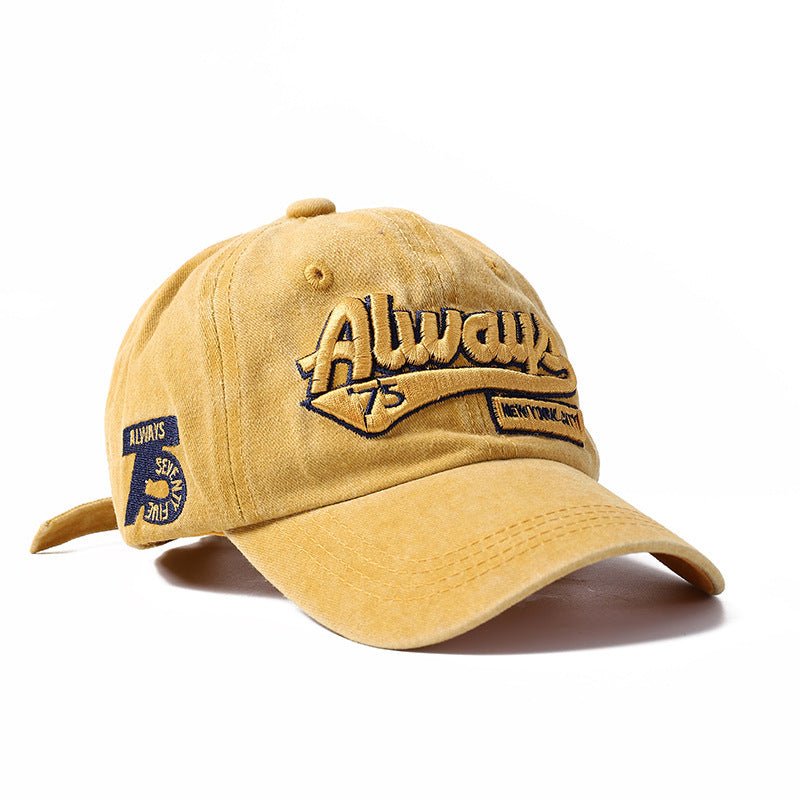 Washed Distressed Letters Embroidery Sun Baseball Hat - Urban Caps