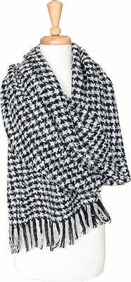 Wide Brushed Acrylic Houndstooth Scarf with Fringe - Urban Caps