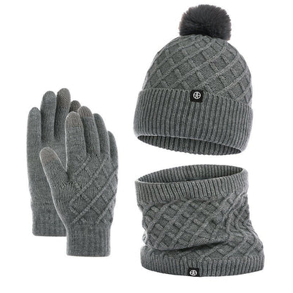 Winter Beanie, Scarf & Gloves Set – Fleece - Lined Knit Wool Set with Pom Pom Hat - Urban Caps