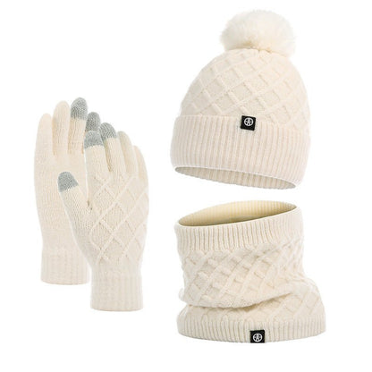 Winter Beanie, Scarf & Gloves Set – Fleece - Lined Knit Wool Set with Pom Pom Hat - Urban Caps