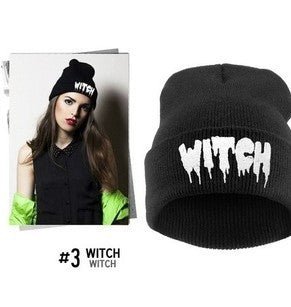 WITCH Letter Knit Beanie – Trendy Wool Hat with Bold Punk Style - Urban Caps
