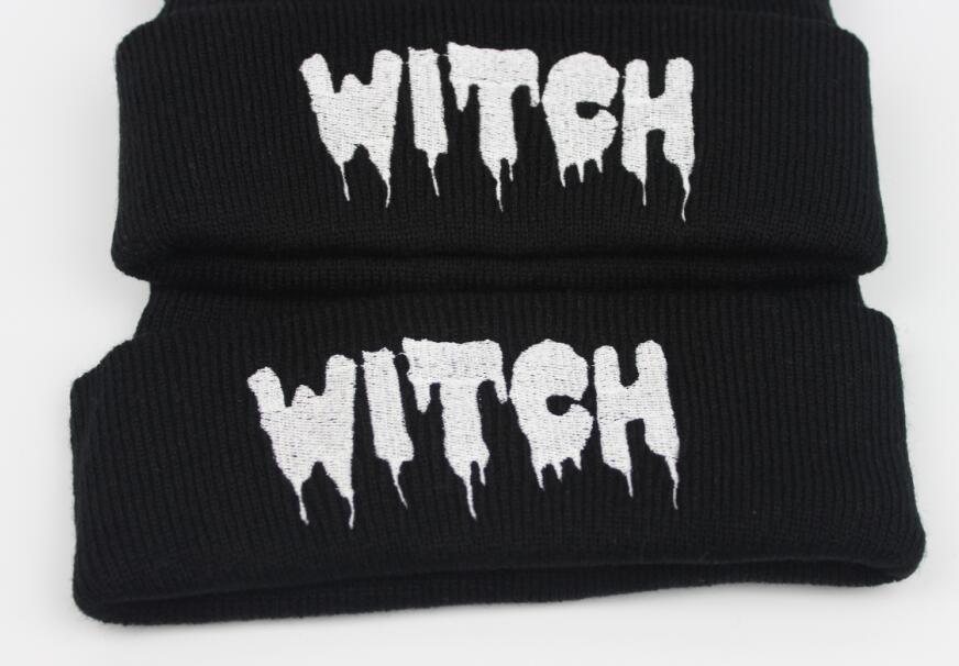 WITCH Letter Knit Beanie – Trendy Wool Hat with Bold Punk Style - Urban Caps