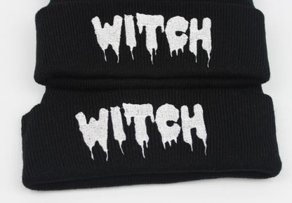 WITCH Letter Knit Beanie – Trendy Wool Hat with Bold Punk Style - Urban Caps
