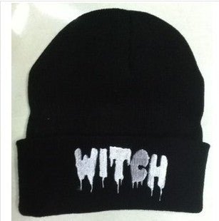 WITCH Letter Knit Beanie – Trendy Wool Hat with Bold Punk Style - Urban Caps