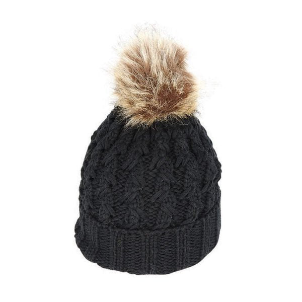 Women’s Chunky Cable Knit Beanie with Faux Fur Pom – 100% Acrylic Winter Hat - Urban Caps