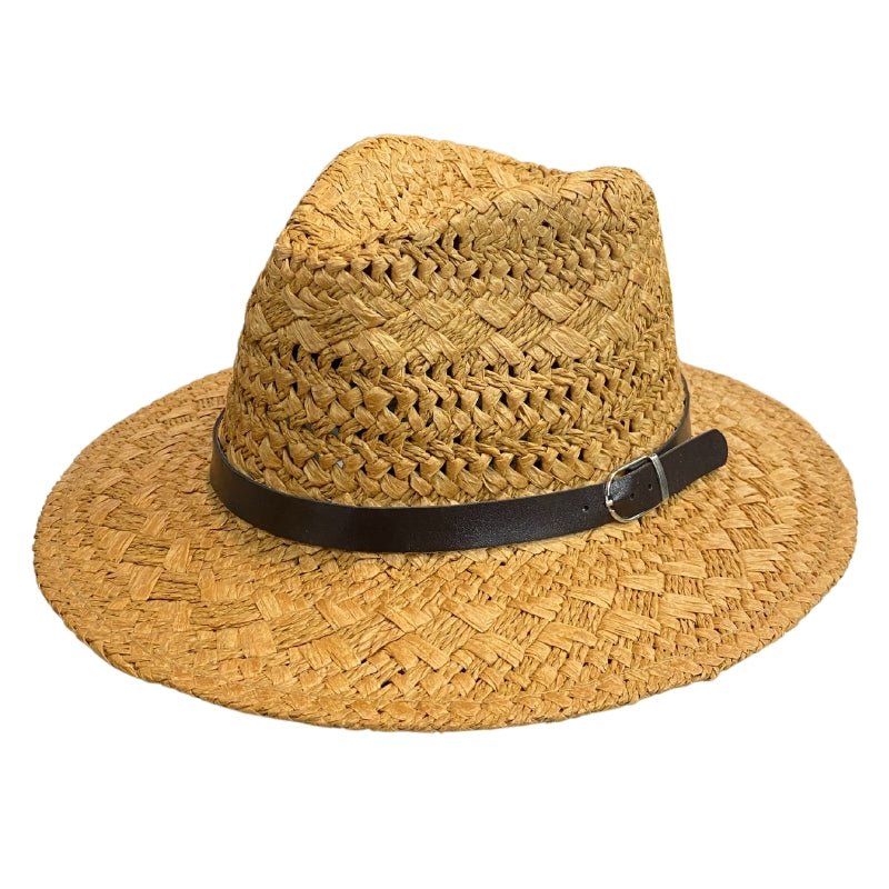 Women’s Fedora Style Straw Hat with Adjustable Fit & Leather Band - Urban Caps