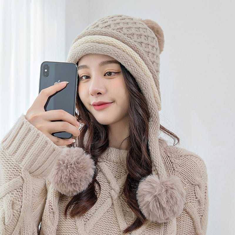 Women’s Korean - Style Earflap Beanie – Warm Knit Woolen Hat with Ear Protection - Urban Caps