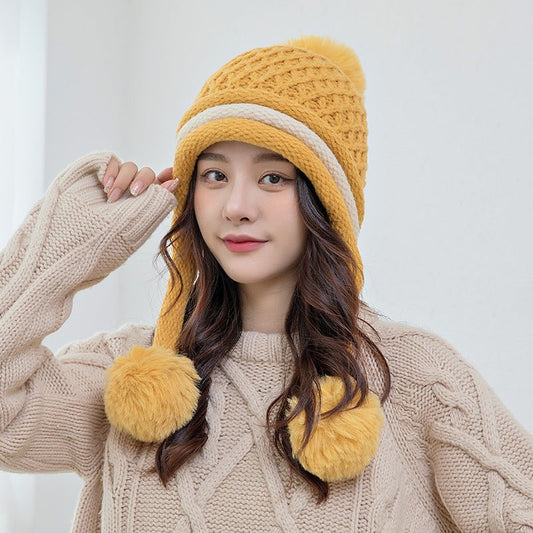Women’s Korean - Style Earflap Beanie – Warm Knit Woolen Hat with Ear Protection - Urban Caps