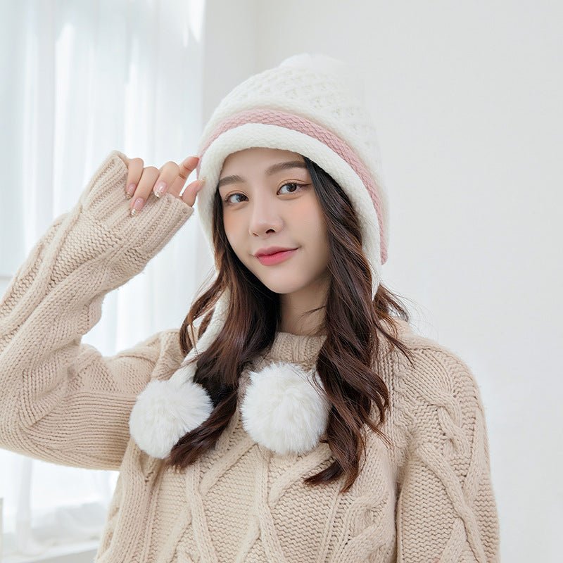 Women’s Korean - Style Earflap Beanie – Warm Knit Woolen Hat with Ear Protection - Urban Caps