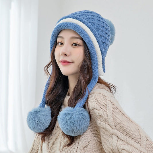 Women’s Korean - Style Earflap Beanie – Warm Knit Woolen Hat with Ear Protection - Urban Caps