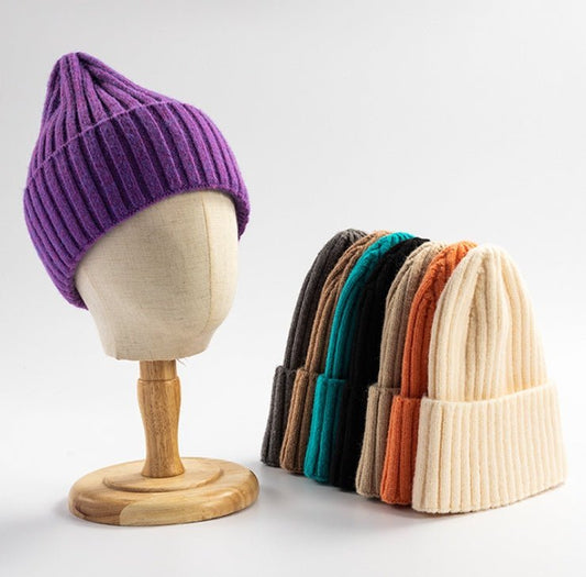 Women’s Korean - Style Knit Beanie – Thick Winter Wool Hat in Solid Colors - Urban Caps