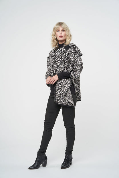 Women's Leopard Jacquard Wrap – Soft Knit Shoulder Shawl with Slip Loop - Urban Caps