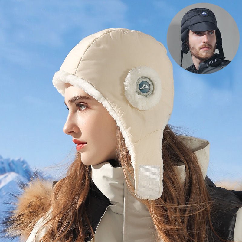 Women's Plush Winter Beanie – Windproof Down Hat with Ear Warmers for Cycling & Outdoor Cold - Urban Caps