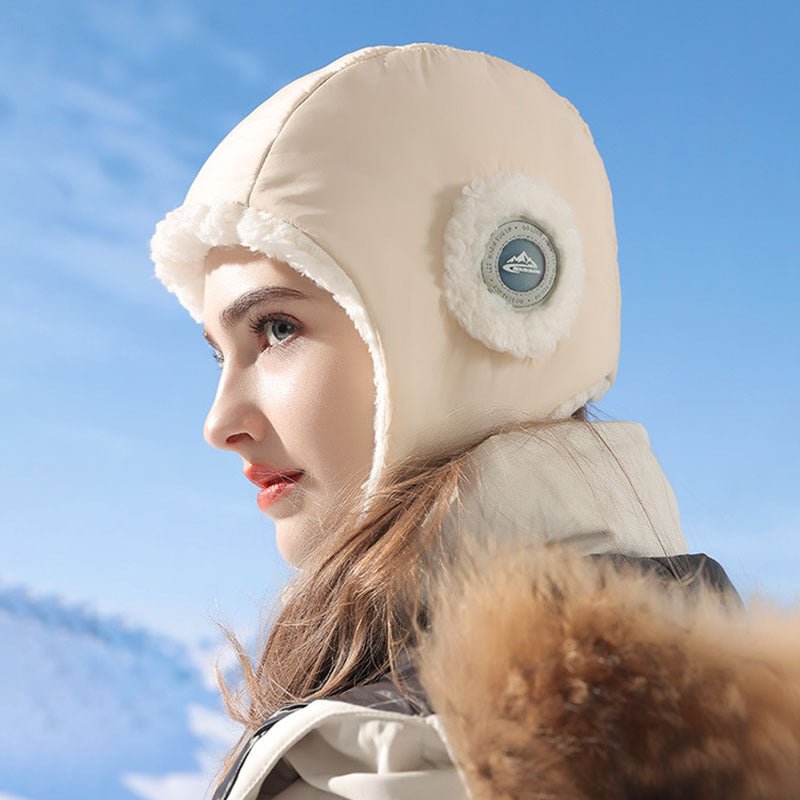 Women's Plush Winter Beanie – Windproof Down Hat with Ear Warmers for Cycling & Outdoor Cold - Urban Caps