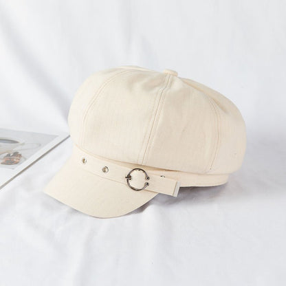 Women's Retro Fashion Metal Ring Buckle Bright Silk Beret - Urban Caps