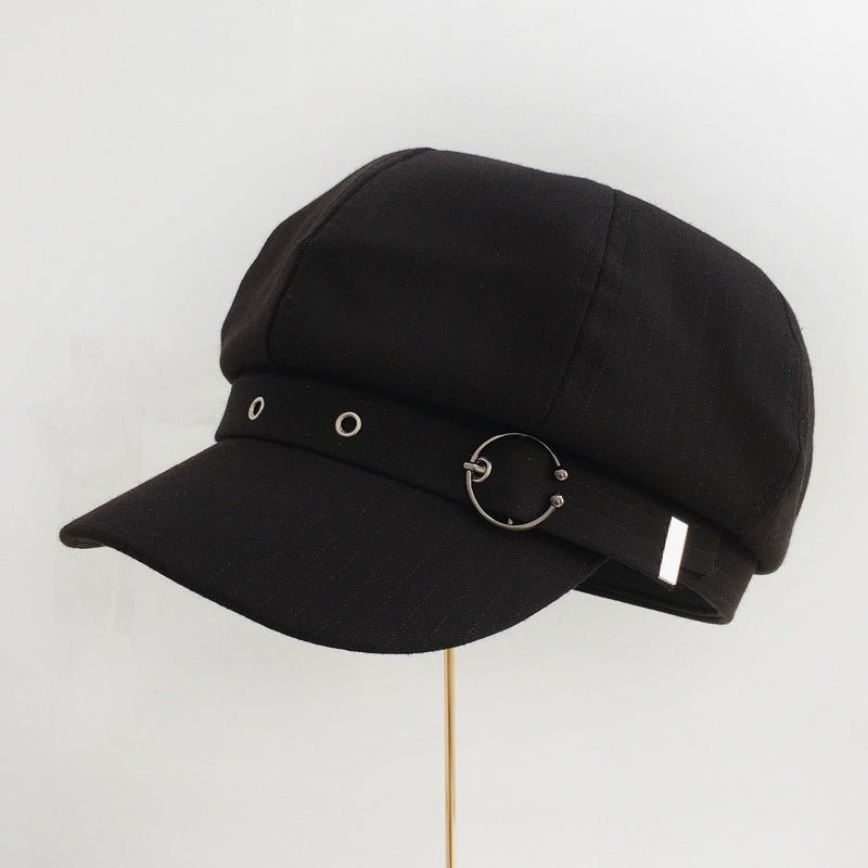 Women's Retro Fashion Metal Ring Buckle Bright Silk Beret - Urban Caps