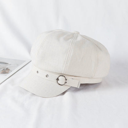 Women's Retro Fashion Metal Ring Buckle Bright Silk Beret - Urban Caps